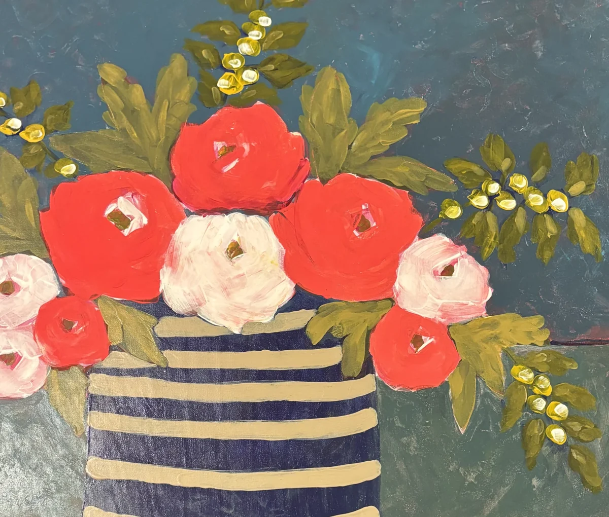 Poppies and Navy Stripe painting