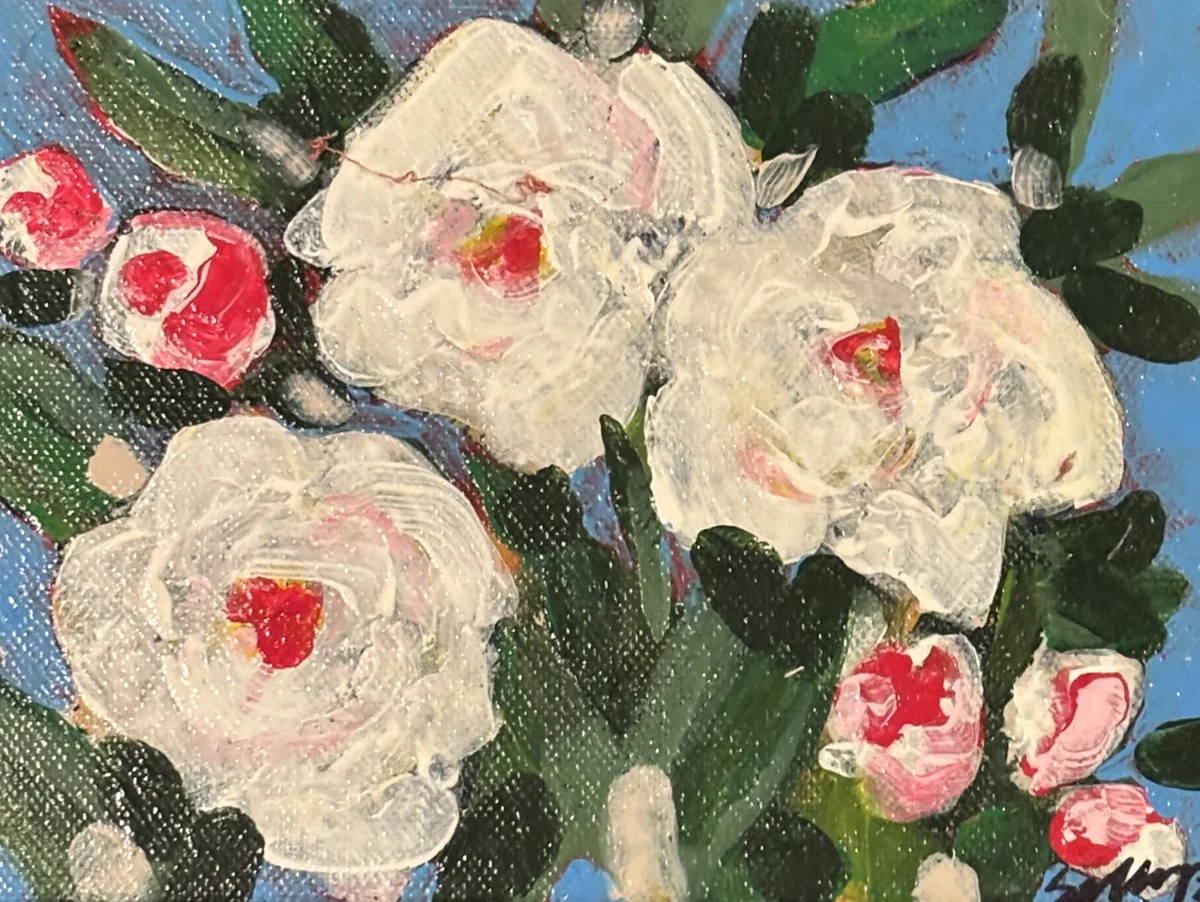 White Roses on Blue