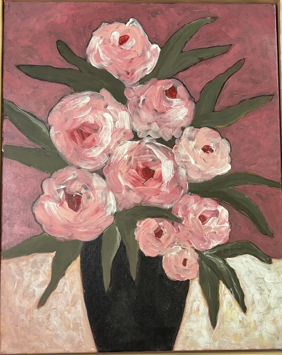 Pink Peonies in Black Vase painting